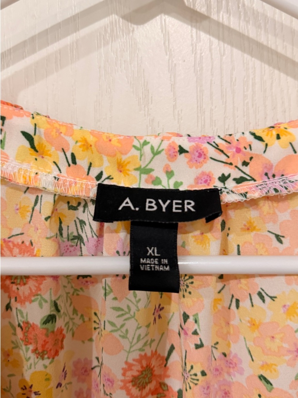 NWT A. Byer Yellow & Pink Floral Ruffle Tie-Front Blouse - Picture 4 of 7